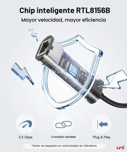 Vista 3 de uni Adaptador USB-C a Ethernet de 2,5 Gbps, Blazing Fast RJ45