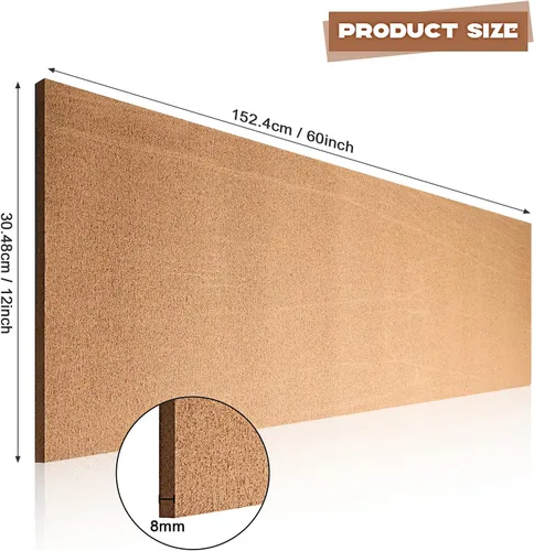 Vista 2 de Rollo de tablero de corcho de 0.315 in de grosor, 60 x 12 pulgadas, autoadhesivo, sin marco, con 100 mini pasadores para pared