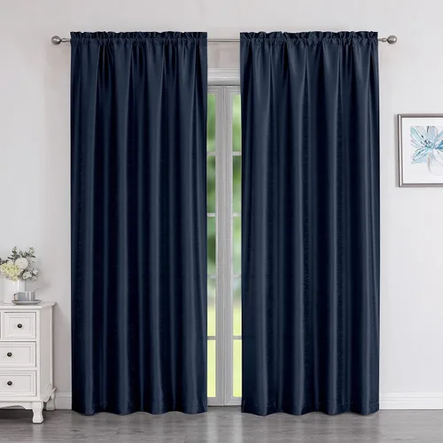 Vista 23 de Chyhomenyc Uptown - Cortinas negras de 24 pulgadas de largo, 2 paneles, cortinas cortas de seda sintética para oscurecer la habitación, cortinas