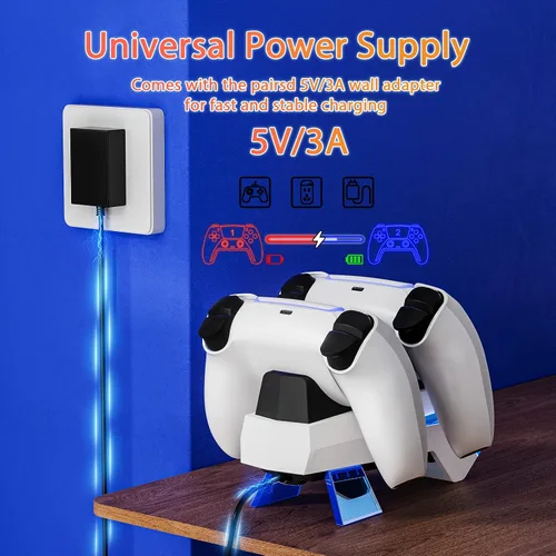 Vista 5 de Fenolical Estación de carga para controlador PS5, estación de carga PS5 con adaptador de CA de carga rápida 5V3A, accesorios de estación de carga