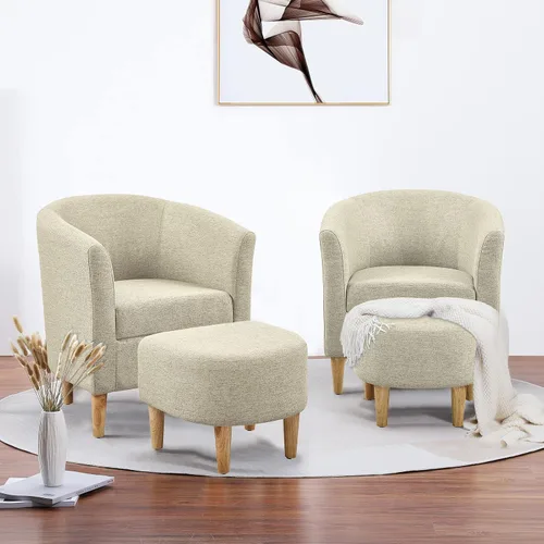 Vista 14 de DAZONE Silla Moderna de Mediados de Siglo, Silla de Acento Tipo Barril con Otomana, Juego Cómodo de Sillón con Reposapiés, Sillas Cómodas para Sala