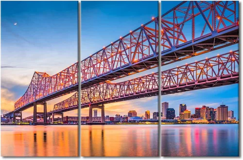 Vista 27 de Imagen del río Mississippi al anochecer, pintura de paisaje urbano de Nueva Orleans, Louisiana, impresiones artísticas, decoración de pared