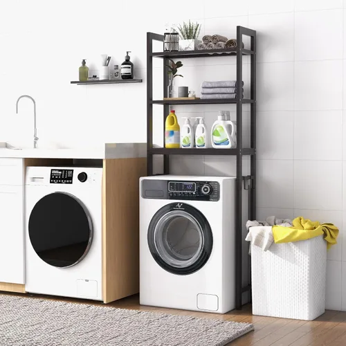 Vista 4 de LOKO Estante de almacenamiento de 3 niveles sobre el inodoro, organizador de baño con dispositivo antivuelco, 3 ganchos, soporte de metal sobre