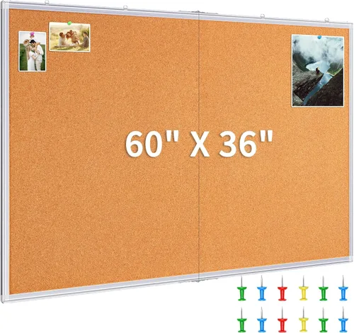 Vista 8 de Maxtek - Tablón de anuncios grande de corcho para pared con marco de aluminio de 48 x 36 pulgadas 4'X 3' Corkboard Foldable Wall Mount Design, Pin