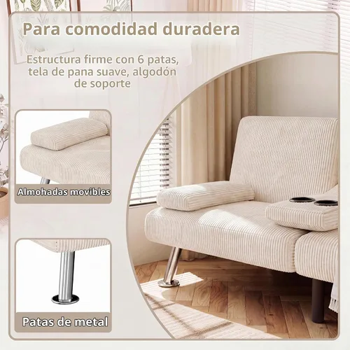 Vista 5 de Flamaker - Sofá cama tipo futón convertible de pana