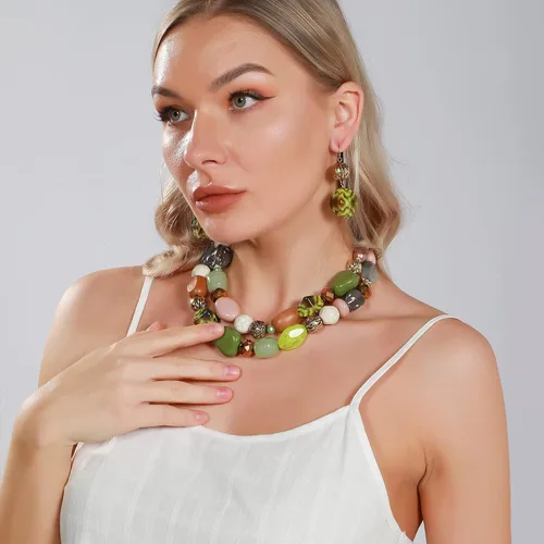 Vista 2 de BOCAR - Collar con dije a la moda con cuentas de abalorios de 2 capas para regalos de mujer