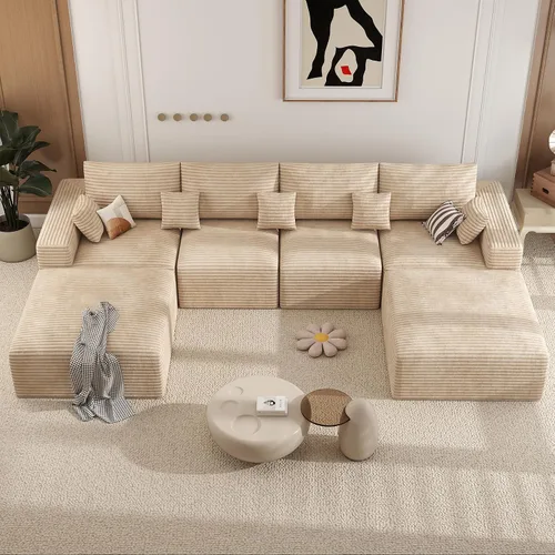 Vista 21 de Sofá modular de 146 pulgadas, sofás de nube convertibles en forma de U para sala de estar con otomana, juego de sofá de pana de 6 plazas sin hueso