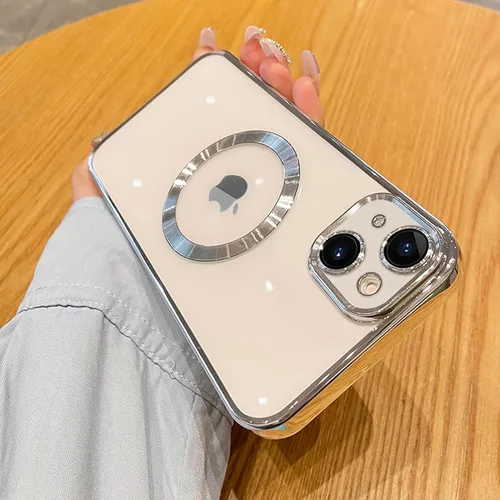 Vista 24 de Funda magnética transparente compatible con iPhone 11, lujosa funda MagSafe transparente a prueba de golpes con protector completo de lente