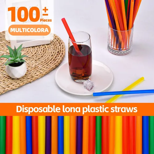 Vista 3 de 100 piezas de popotes jumbo para batidos, (0.4" de diámetro x 8.3" de largo) pajitas de plástico desechables coloridas grandes de boca ancha 100PCS