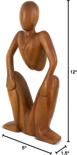 Vista 5 de G6 Collection Estatua de escultura abstracta de madera de 12 pulgadas hecha a mano – Hombre en cuclillas – Arte de regalo, decoración decorativa