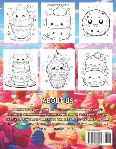 Vista 2 de Cute Kawaii Tasty Treats Coloring Book 25+ Adorable Anime Desserts with Happy Anime Faces - For Adults & Teens Relaxation