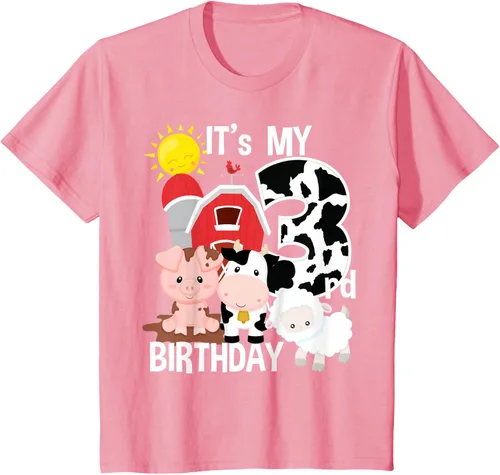 Vista 48 de Camiseta con diseño de animales de granja con texto en inglés "It's My 3rd Birthday" Negro