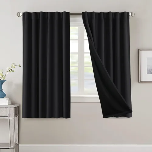 Vista 26 de H.VERSAILTEX Cortinas 100% opacas para dormitorio con forro negro, cortinas de oscurecimiento de habitación completa, con aislamiento térmico