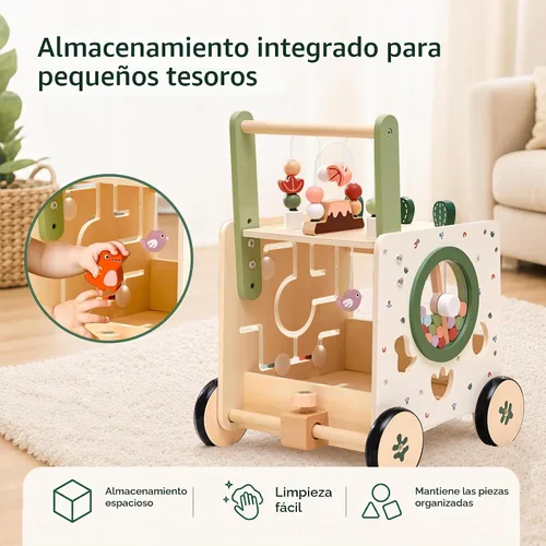 Vista 6 de Andador de madera para bebés, andador Montessori con centro