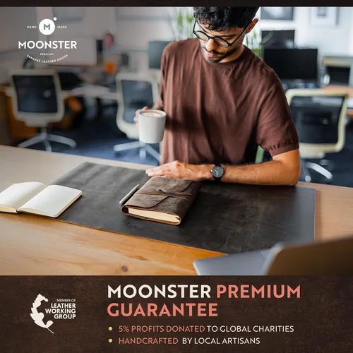Vista 8 de Diario de cuero con papel para cuaderno rayado - MOONSTER® Diarios encuadernados en cuero para escribir para mujeres y hombres, 18x13cm Cuadernos