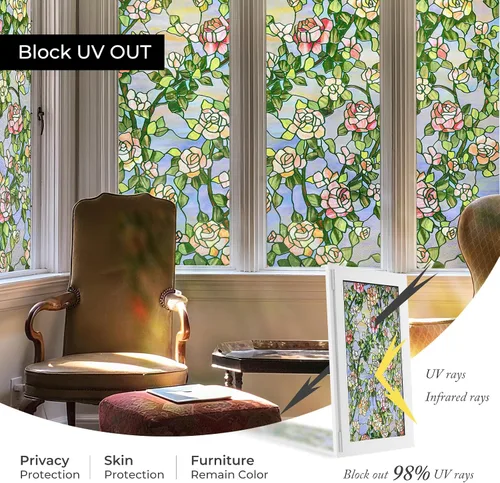 Vista 5 de ADD.HERES - Película de privacidad para ventana, película 3D para ventana, 23.6 x 35.4 pulgadas Rosa Bestia