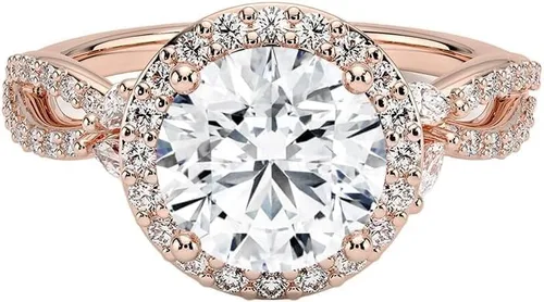 Vista 5 de IGI - Anillo de compromiso de diamantes creados en laboratorio de excelente talla redonda blanca de 0.93 quilates con marquesa de acento y diamantes