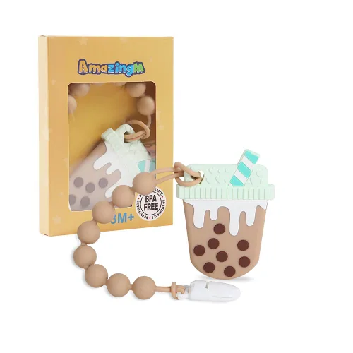 Vista 12 de Juguete mordedor de silicona de grado alimenticio para bebés con soporte para chupete, juguetes de dentición, juego de regalo para niños y niñas a