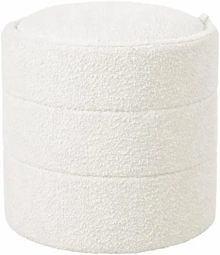 Vista 16 de HomePop Otomana redonda tapizada de piel sintética (sin tapa, solo asiento) HomePop Decoración para el hogar Pouf redondo para reposapiés – Piel