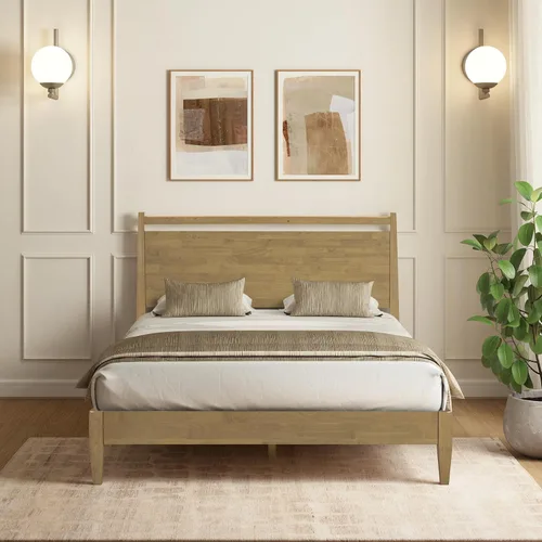 Vista 11 de NTC Adept Marco de cama de madera con cabecero, base de madera de roble macizo y caucho con listones silenciosos y soportes centrales de madera