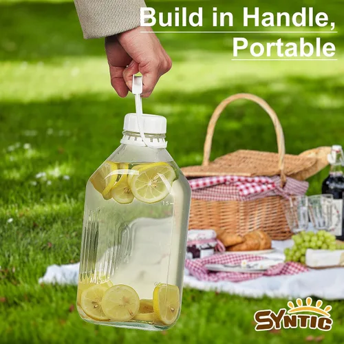 Vista 7 de Syntic Botella de leche de vidrio de 2 cuartos con tapa de rosca hermética reutilizable y resistente, botellas de vidrio de 64 oz para leche