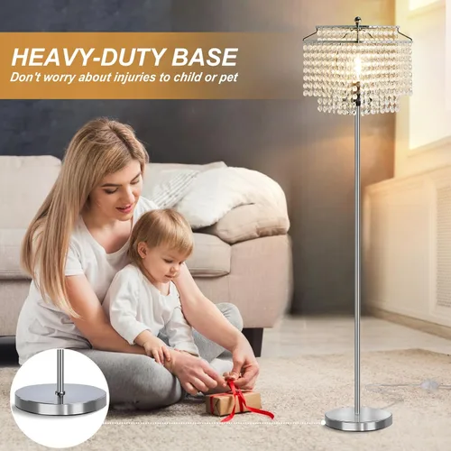 Vista 6 de Luvkczc Lámpara de pie de cristal, lámparas de pie modernas de 64 pulgadas de alto con pantalla de doble capa, interruptor de pie de encendido