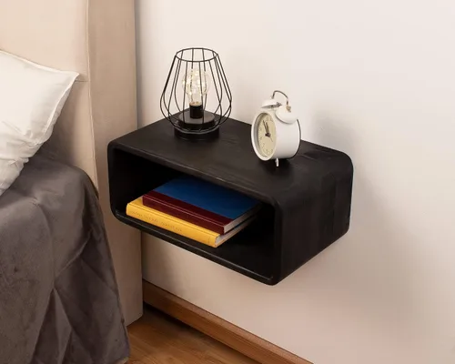Vista 6 de Mesita de Noche Flotante de Madera, Mesa de Noche, Estantería de Noche, Hecho a Mano, Estante de Noche Montado en la Pared, Estilo Minimalista