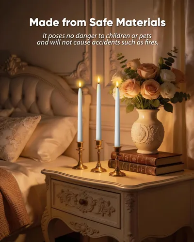 Vista 6 de Homemory Velas cónicas cerosas sin llama de 11 pulgadas con temporizador remoto, 3 velas cónicas que funcionan con pilas con llama parpadeante