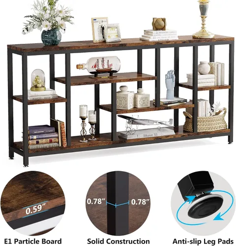 Vista 7 de LITTLE TREE Mesa de sofá extra larga de 70.9 pulgadas detrás del sofá de 3 niveles industrial estrecha para entrada, mesa decorativa para sala
