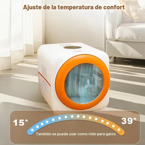 Vista 4 de Caja secadora para mascotas con LED, 30 millones de iones negativos y multifunción, automático eficiente de 360° y caja completa para gatos, perros