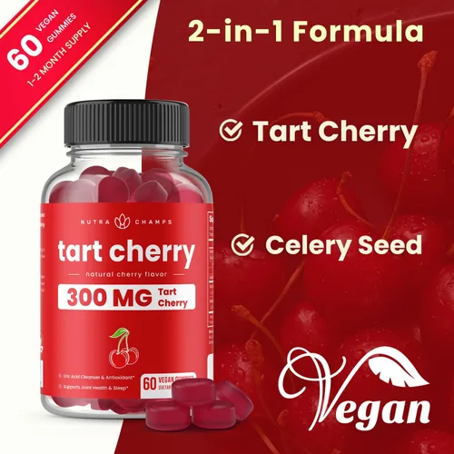 Vista 5 de NutraChamps Gomitas de cereza ácida, 3000 mg de extracto de cereza ácida con semilla de apio, suplemento de limpieza de ácido úrico, antioxidante