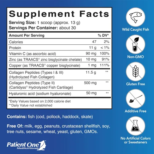 Vista 2 de Patient One Colágeno marino Suplemento en polvo para proporcionar apoyo de todo el cuerpo* con colágeno tipos 1, 2 y 3, más coactores