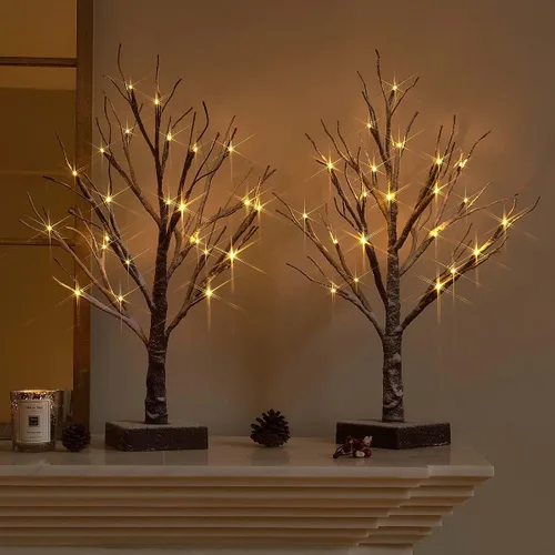 Vista 13 de Fudios Árbol de abedul iluminado con temporizador, funciona con pilas, 18 pulgadas, decoración del hogar, árboles de abedul artificiales