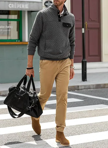 Vista 4 de JMIERR Sudadera acolchada para hombre, casual, de manga larga, cuello alto, con botones