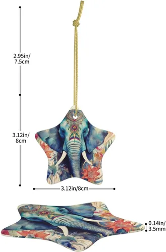 Vista 2 de Árbol de Navidad colgante de cerámica con lazo dorado, plumas de pavo real, elefante, adornos de cerámica para el hogar, manualidades