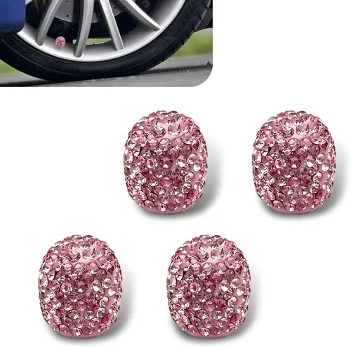 Vista 8 de 4 tapas de vástago de válvula de neumático, hechas a mano, con diamantes de imitación de cristal, cromadas, atractivas válvulas de neumáticos