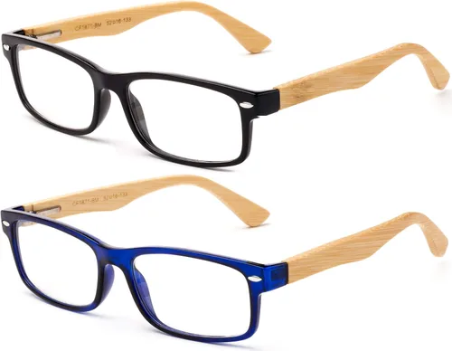 Vista 23 de Newbee Fashion Lentes transparentes Marco Rectángulo Marco Sin Prescripción Falso Gafas Paquete de 2 bambú negro y marrón