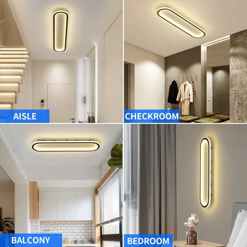 Vista 6 de Lámpara de techo LED moderna, anillo negro empotrado, lámpara de techo con control remoto, lámpara de techo acrílica para dormitorio, pasillo, isla