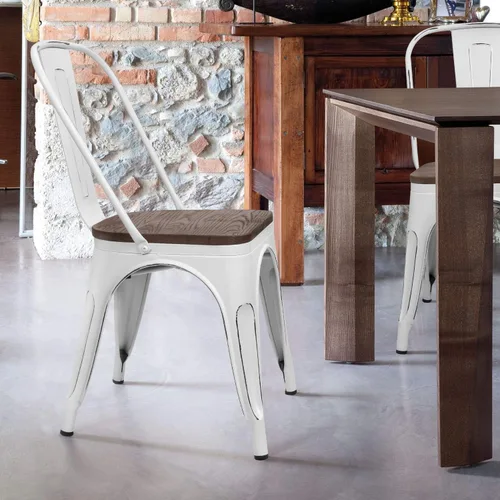 Vista 7 de Furmax Sillas de comedor de metal con asiento de madera, para uso en interiores y exteriores, apilables, elegantes, para comedor, bistró, cafetería