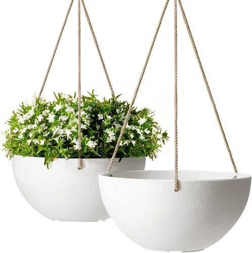 Vista 11 de LA JOLIE MUSE Macetas Colgantes para Flores y Plantas - 9.84 Pulgadas Interiores Exteriores Balcón Patio Juego de Jardineras Colgantes de 2