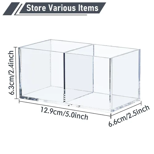 Vista 2 de Organizador de brochas de maquillaje de acrílico transparente para escritorio, cubo cuadrado, 3 piezas, soporte de almacenamiento para brochas