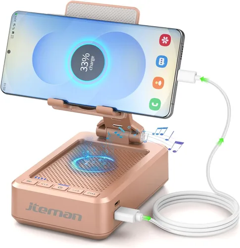 Vista 9 de JTEMAN Soporte para teléfono celular con altavoz Bluetooth y función de carga, soporte ajustable para teléfono con sonido HD, regalos de cumpleaños