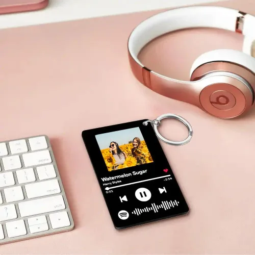 Vista 3 de Llavero personalizado de Spotify con imagen, llavero de código de canción de música de Spotify escaneable personalizado Negro