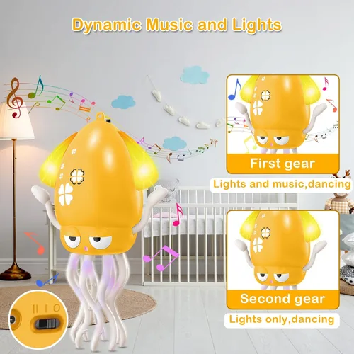 Vista 5 de Plnmlls Juguete de pulpo bailarín, juguetes para el tiempo boca abajo, con música y luz LED, batería recargable integrada y volumen que se pueden