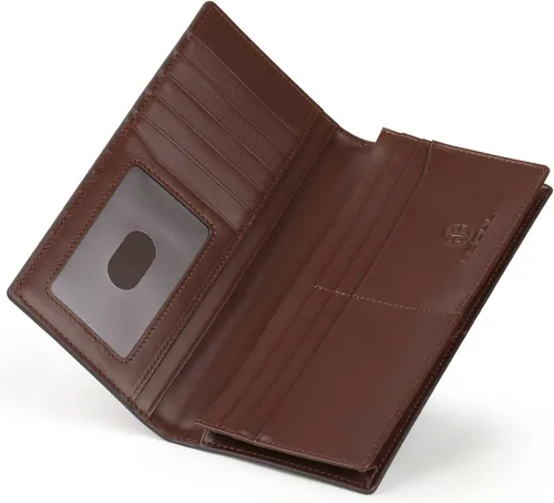 Vista 2 de Billeteras de cuero para hombre con 3 compartimentos para efectivo 12 ranuras para tarjetas de crédito