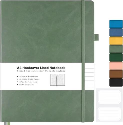 Vista 14 de Cuaderno con rayas universitarias, cuaderno de cuero de tapa dura A4 para el trabajo, cuaderno diario rayado para mujeres, hombres, 192 páginas