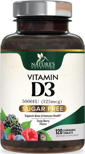 Vista 10 de Vitamina D3 5000 UI (125 mcg) por porción, vitamina D extra fuerte masticable para apoyo inmunológico, suplementos para huesos, dientes y músculos