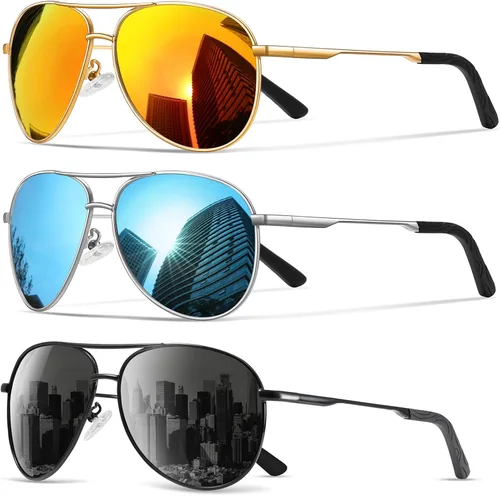 Vista 21 de Gafas de sol polarizadas aviador para hombre y mujer Marco A1-Negro Lente Gris