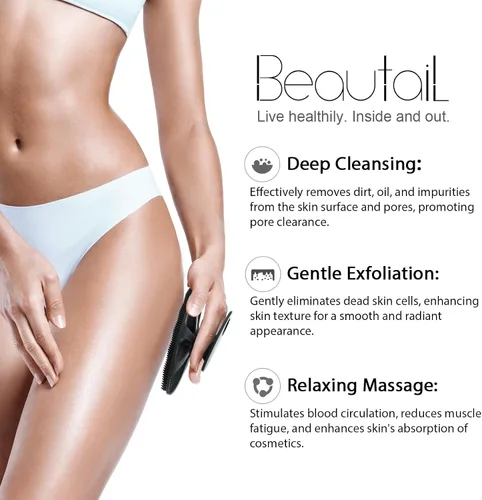 Vista 2 de BEAUTAIL Cepillo de silicona para ducha y baño, exfoliante suave para mujeres y hombres, piel sensible al bebé, fácil de limpiar, enjabona bien, más