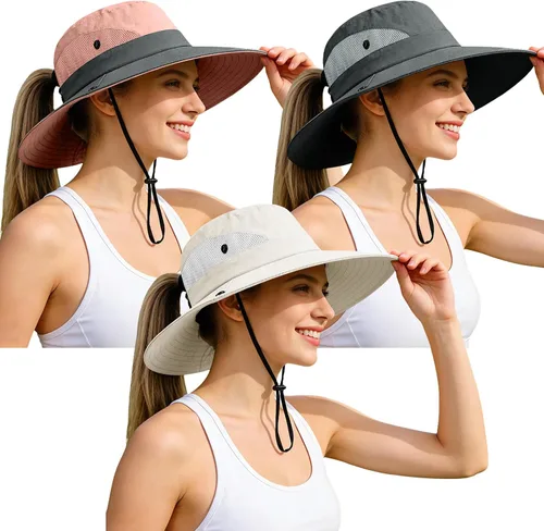 Vista 80 de Rosoz Sombreros de cola de caballo para mujer, protección UV, ala ancha 1 paquete-negro